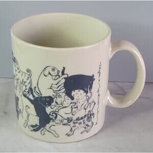 Vintage 1979 Taylor & NG Ani-Mates Naughty Dogs Orgy Coffee Mug Ivory & Blue